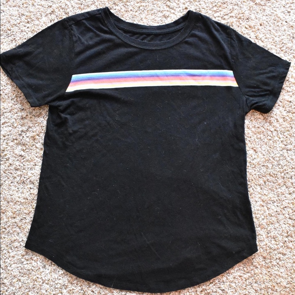 rainbow stripped black tshirt top